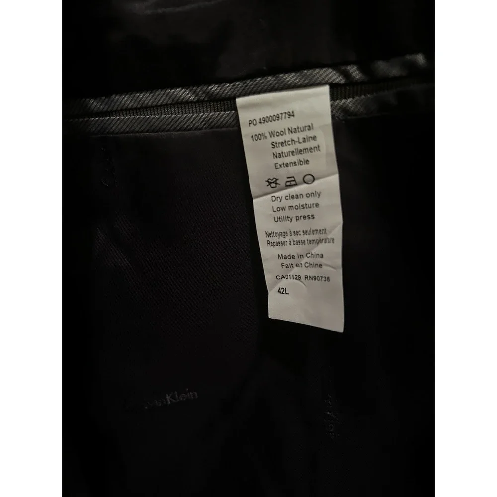 Calvin Klein Mens Blazer Career Suit Single Breasted Navy Wool 42 L